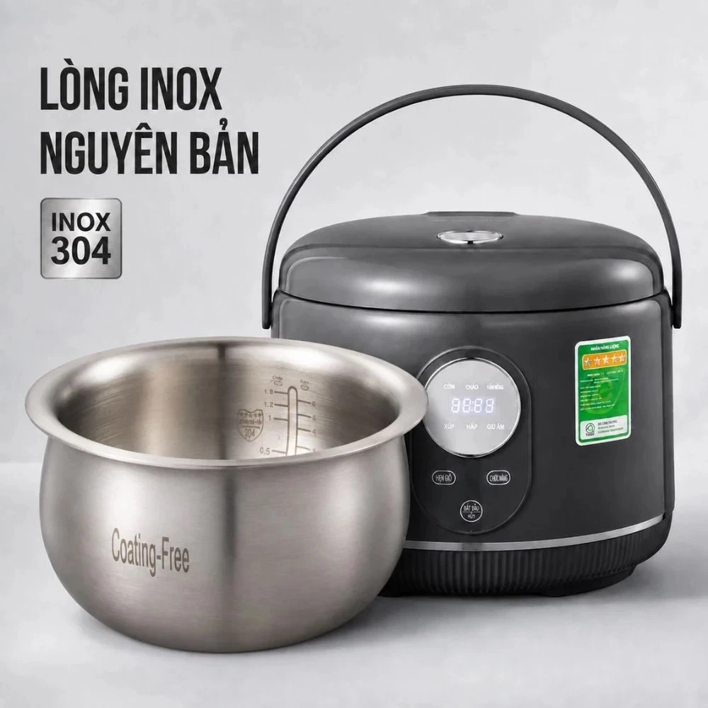 Nồi Cơm Điện Lòng Inox Mishio Lòng Nồi Siêu Dày, Đa Chức Năng