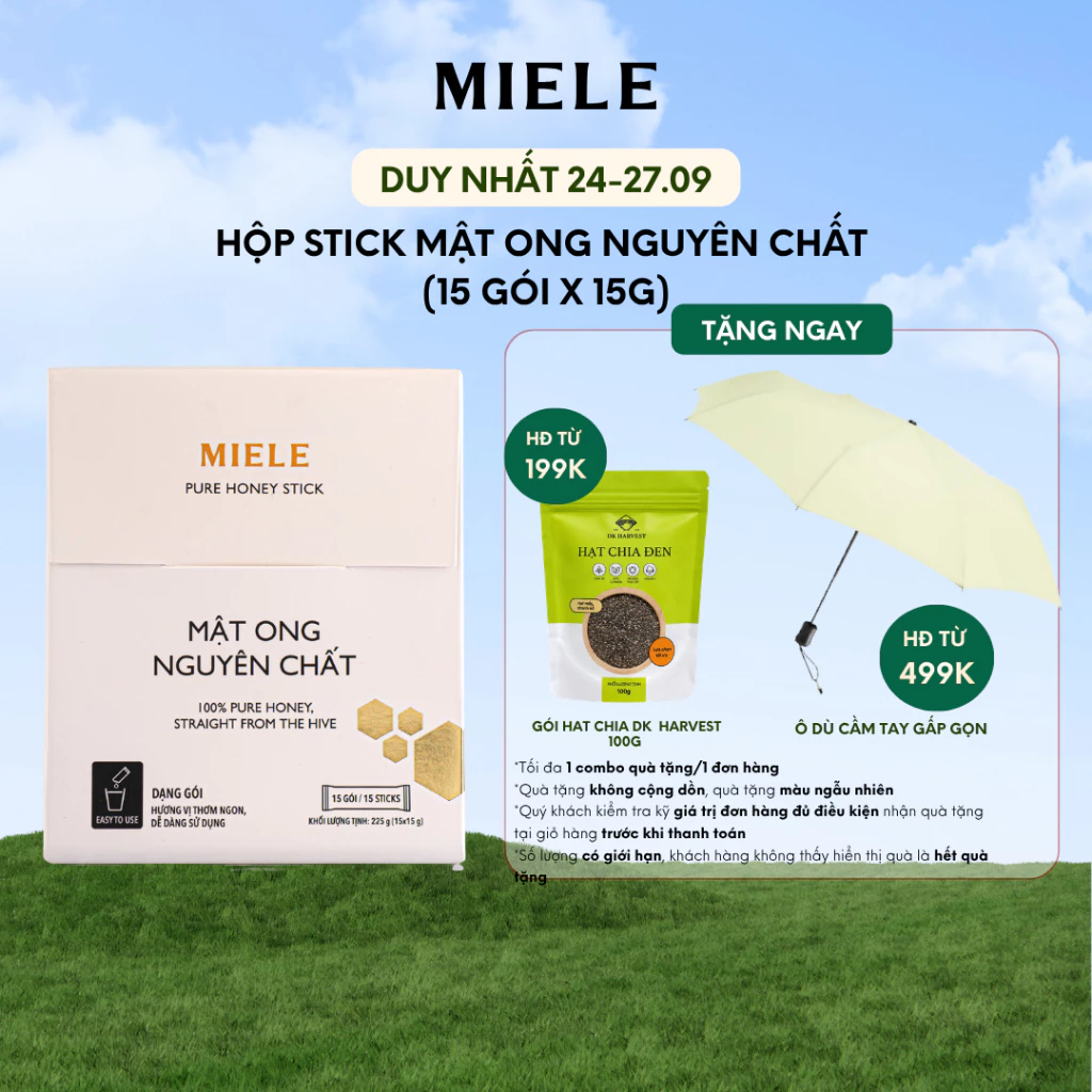 Hộp Stick Mật Ong Nguyên Chất 15 Gói 15g Tiện Lợi Miele