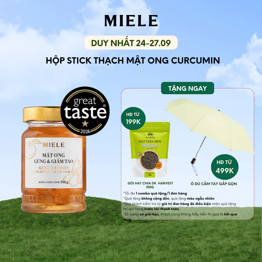 Mật Ong Gừng & Giấm Táo Hữu Cơ Miele 250g, Thanh Lọc Cơ Thể, Đạt Chuẩn HACCP.