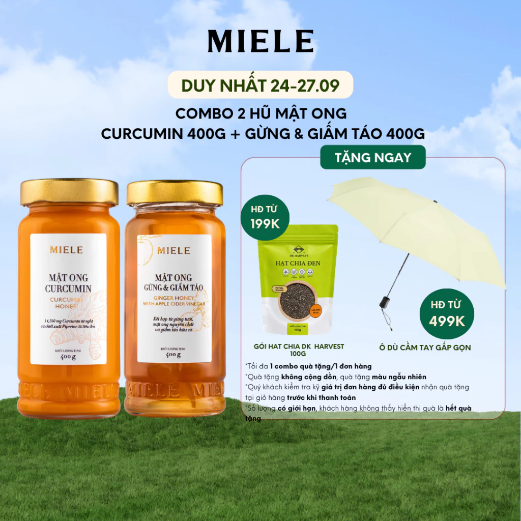 Combo Mật Ong Curcumin 400g + Mật Ong Gừng & Giấm Táo Miele 400g