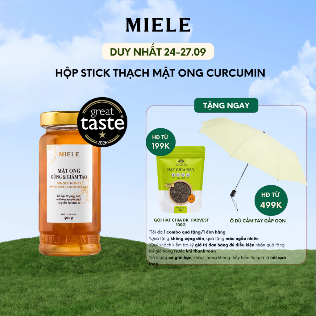 Mật Ong Gừng & Giấm Táo Hữu Cơ Miele, Thanh Lọc Cơ Thể, Đạt Chuẩn HACCP