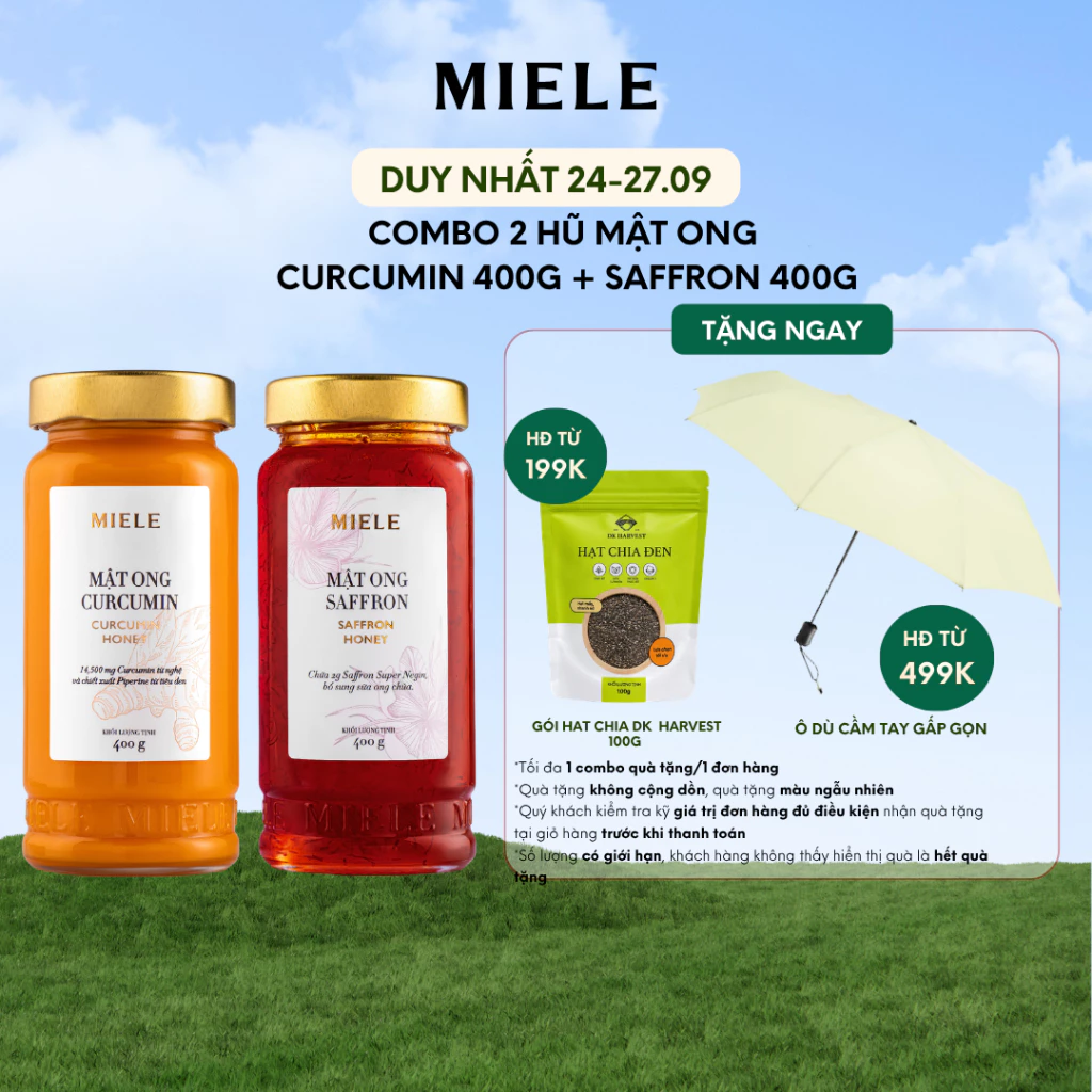 Combo Mật Ong Curcumin 400g + Mật Ong Saffron Miele 400g