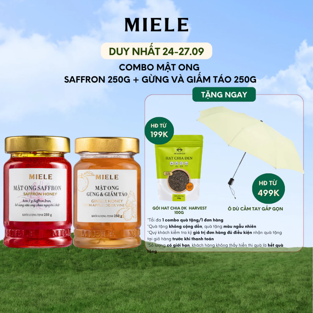 Combo: Mật Ong Saffron 250g + Mật Ong Gừng & Giấm Táo Miele 250g