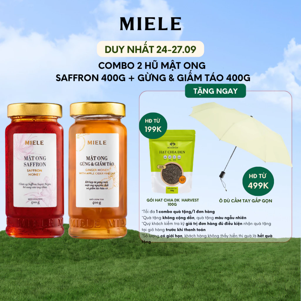 Combo Mật Ong Saffron 400g + Mật Ong Gừng & Giấm Táo Miele 400g
