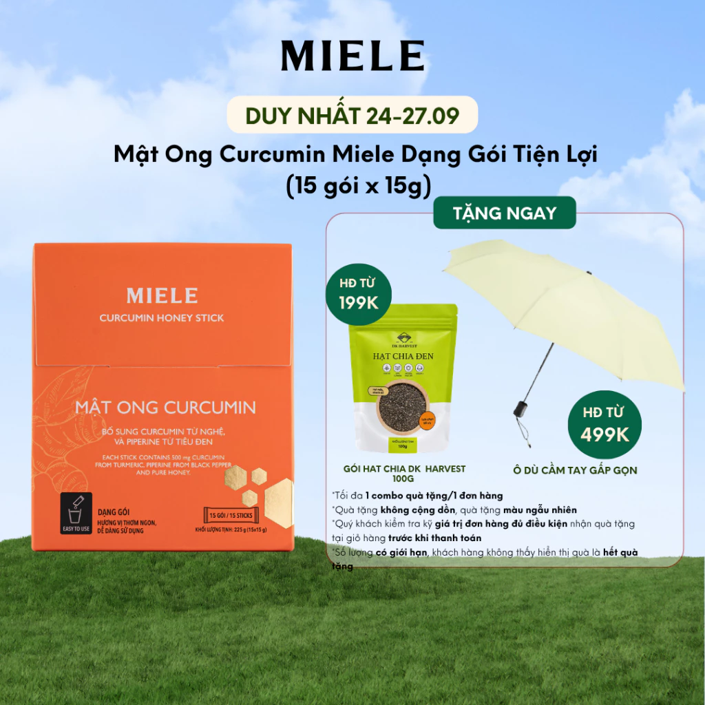 Hộp Stick 15 Gói Mật Ong Curcumin Miele 15g Tiện Lợi