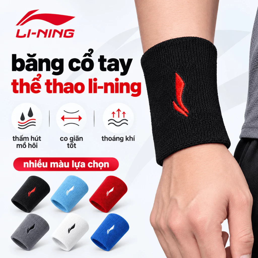 Băng chặn mồ hôi tay Shiwei Li-ning cao cấp, thấm hút mồ hôi bảo vệ khớp cổ tay LDEP970