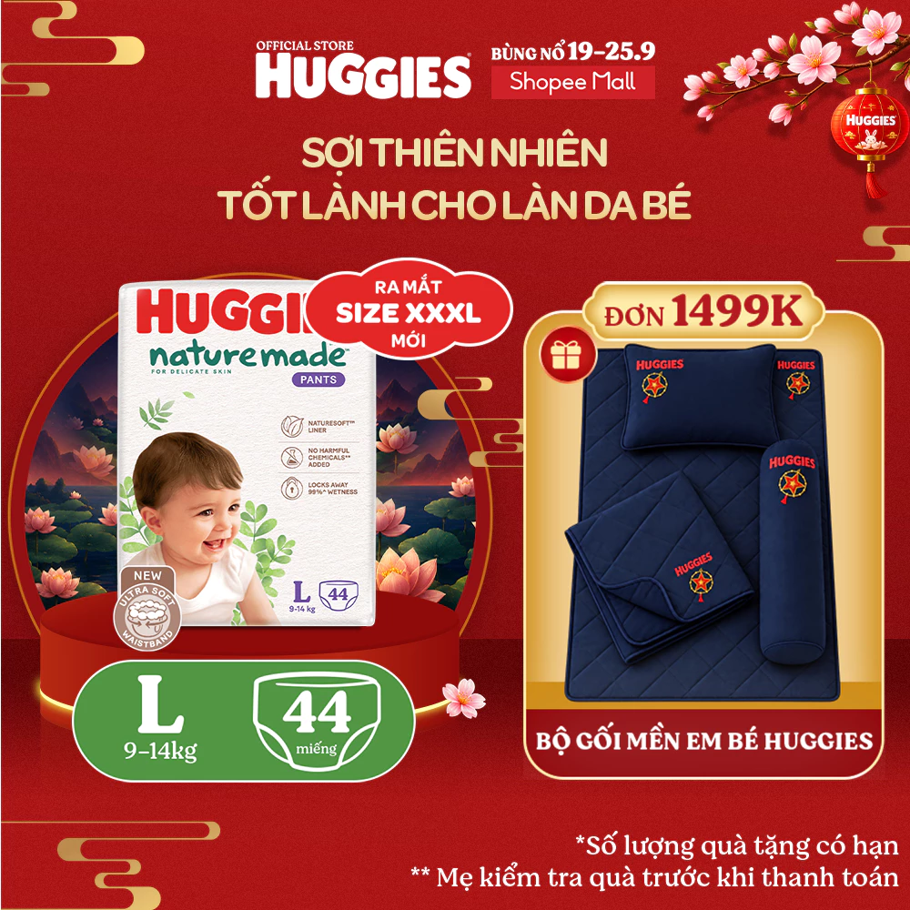 Tã Quần Huggies Platinum Nature Made M58/L44/XL38/XXL26/XXXL28