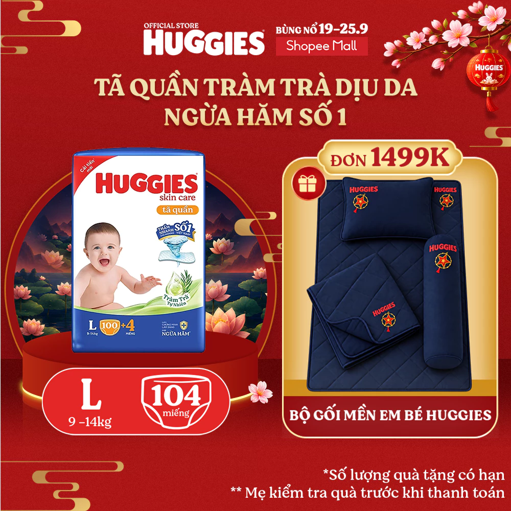 Tã quần Huggies Skincare Mega Jumbo M102+4/L100+4/XL84+4/XXL76+4
