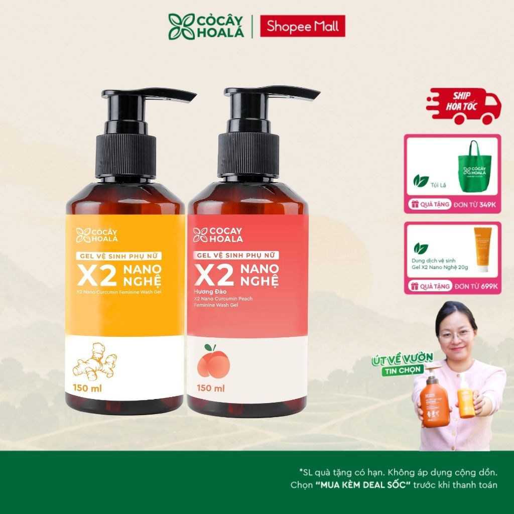 Dung Dịch Vệ Sinh Phụ Nữ Gel x2 Nano Nghệ 150ml Làm Sạch Dịu Nhẹ Tặng Kèm Túi…
