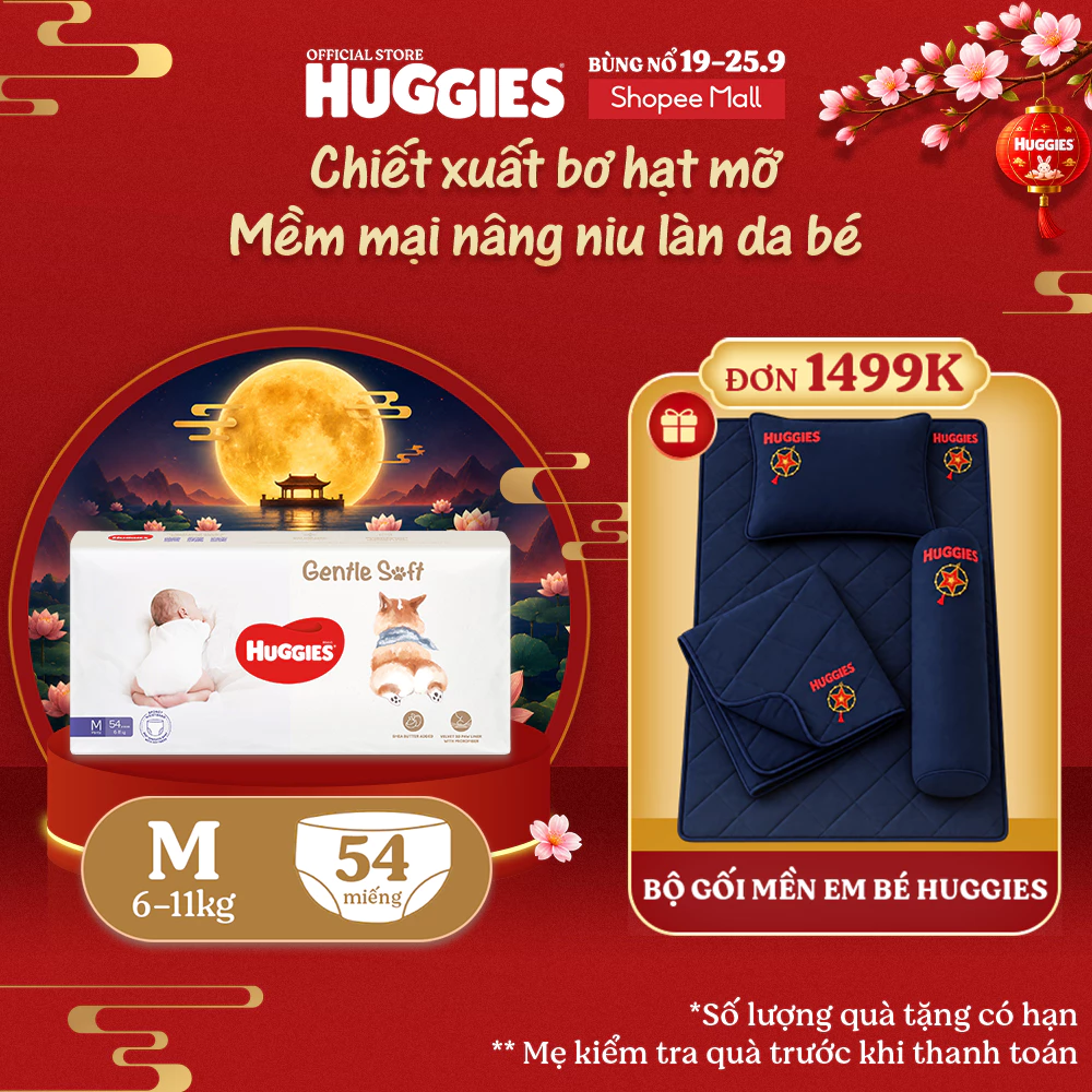 Tã quần Huggies Gentle Soft - Corgi M54/L40/XL34/XXL22 miếng êm mềm chiết xuất bơ hạt mỡ