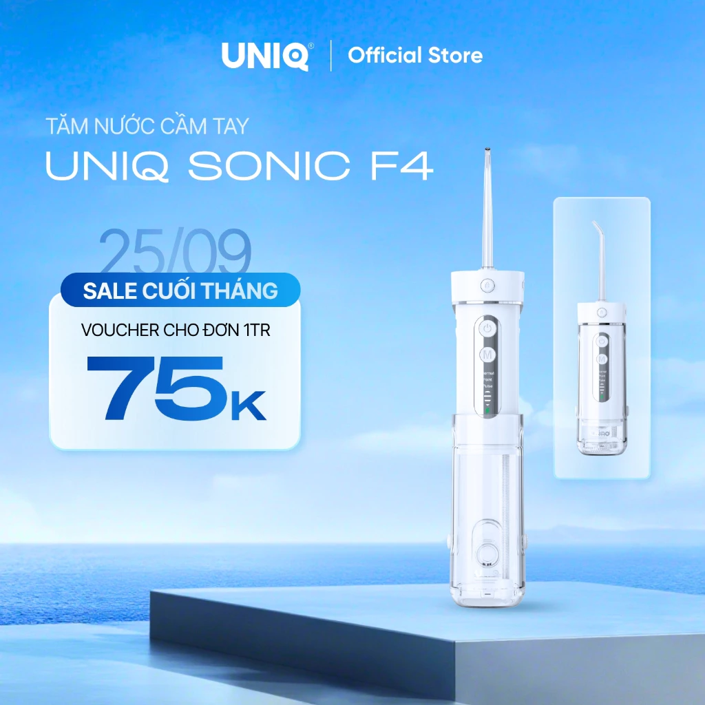 Máy tăm nước UNIQ Sonic F4 vệ sinh răng miệng tam nuoc mini gấp gọn cầm tay tăm nước du lịch nhỏ gọn chống thấm nước