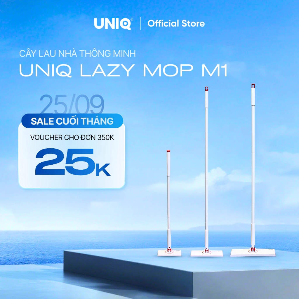 Cây lau nhà kẹp khăn UNIQ LazyMop M1 cay lau sàn lười thông minh xoay 360 độ đa năng lau kính trần nhà toilet bàn bếp