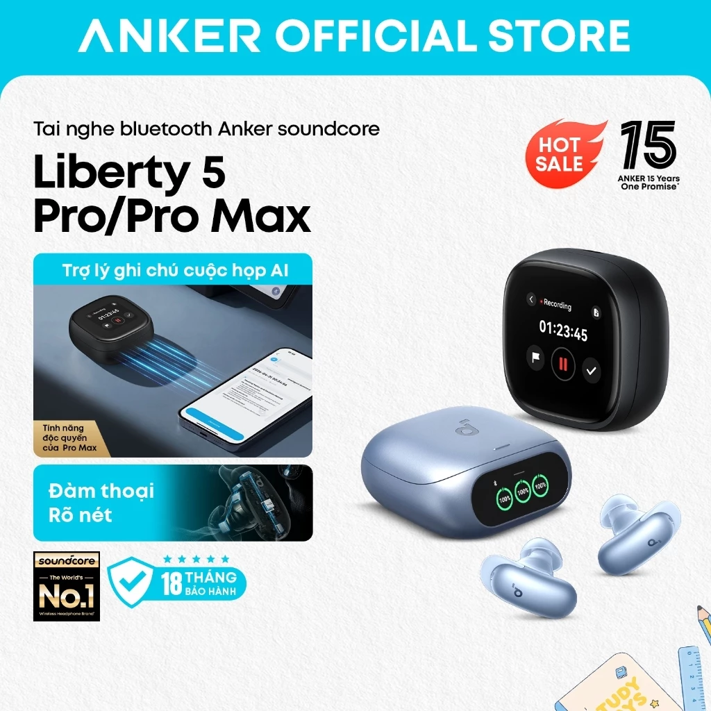 [MỚI] Tai nghe bluetooth Anker soundcore Liberty 5 Pro/ Pro Max, Trợ lý dịch và ghi chú AI, 8-Mic ANC thích ứng