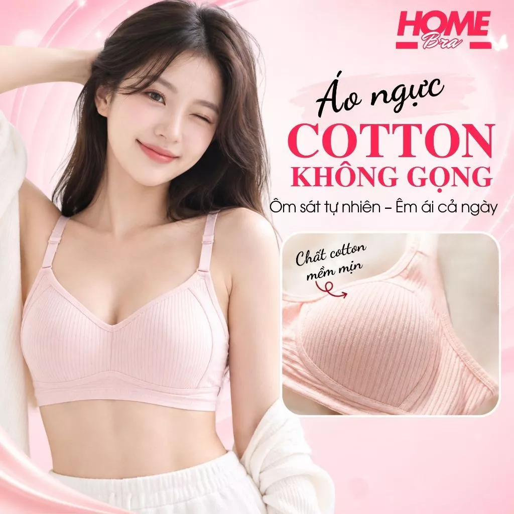 Áo ngực nữ mút mỏng chất cotton gân tăm mềm mại - Áo lót nữ không gọng ôm ngực khóa 3 nấc cài A414