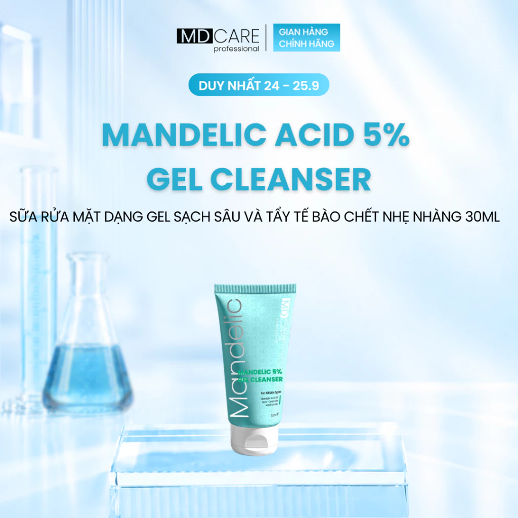 [CHÍNH HÃNG] Sữa Rửa Mặt Mandelic 5% Dạng Gel Sạch Sâu Và Tẩy Tế Bào Chết Nhẹ Nhàng MD CARE 30ml