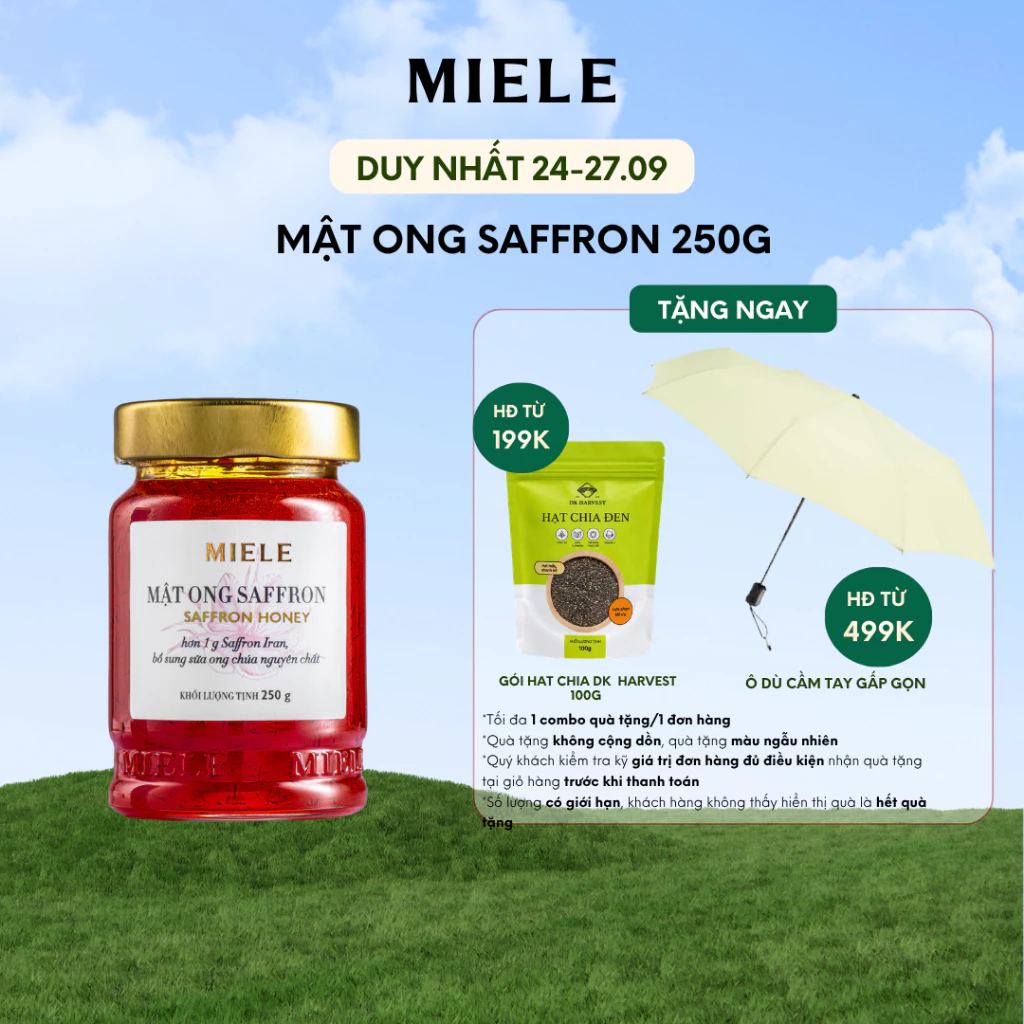 Mật Ong Nhụy Hoa Nghệ Tây Saffron Sữa Chúa Miele 250g, Hỗ Trợ Ngủ Ngon Da Đẹp, Đạt Chuẩn HACCP.