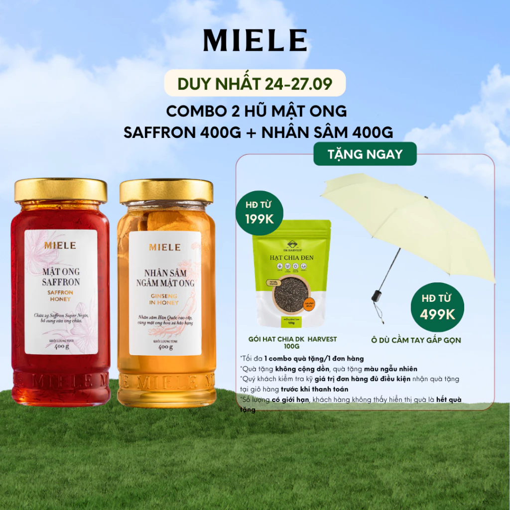Combo Mật Ong Saffron 400g + Mật Ong Nhân Sâm Miele 400g