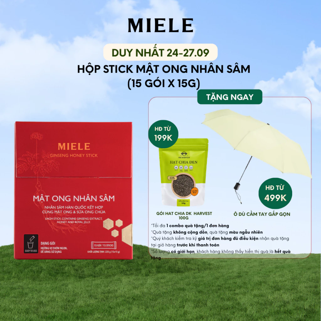 Hộp 15 Gói Stick Mật Ong Nhân Sâm (Bổ Sung Sữa Ong Chúa) Tiện Lợi Miele 225g