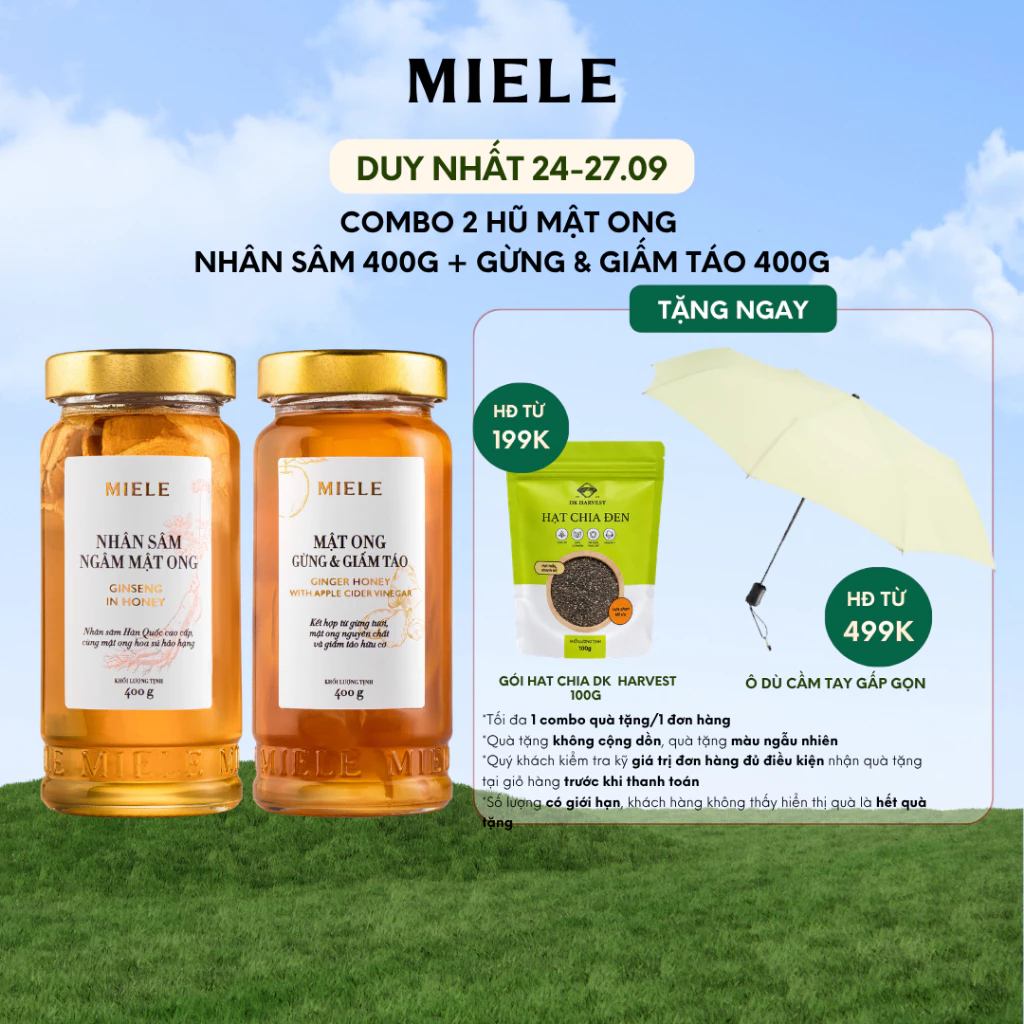 Combo: Mật Ong Nhân Sâm 400g + Mật Ong Gừng & Giấm Táo Miele 400g