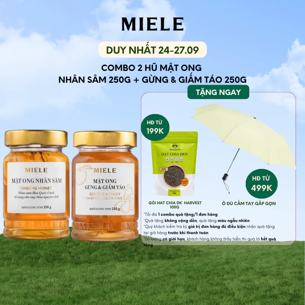 Combo: Mật Ong Nhân Sâm 250g + Mật Ong Gừng & Giấm Táo Miele 250g