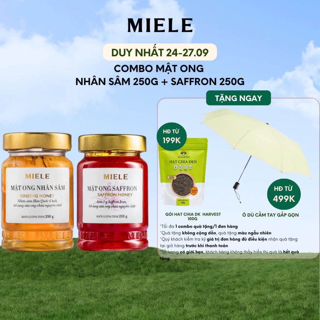Combo: Mật Ong Nhân Sâm 250g + Mật Ong Saffron Miele 250g