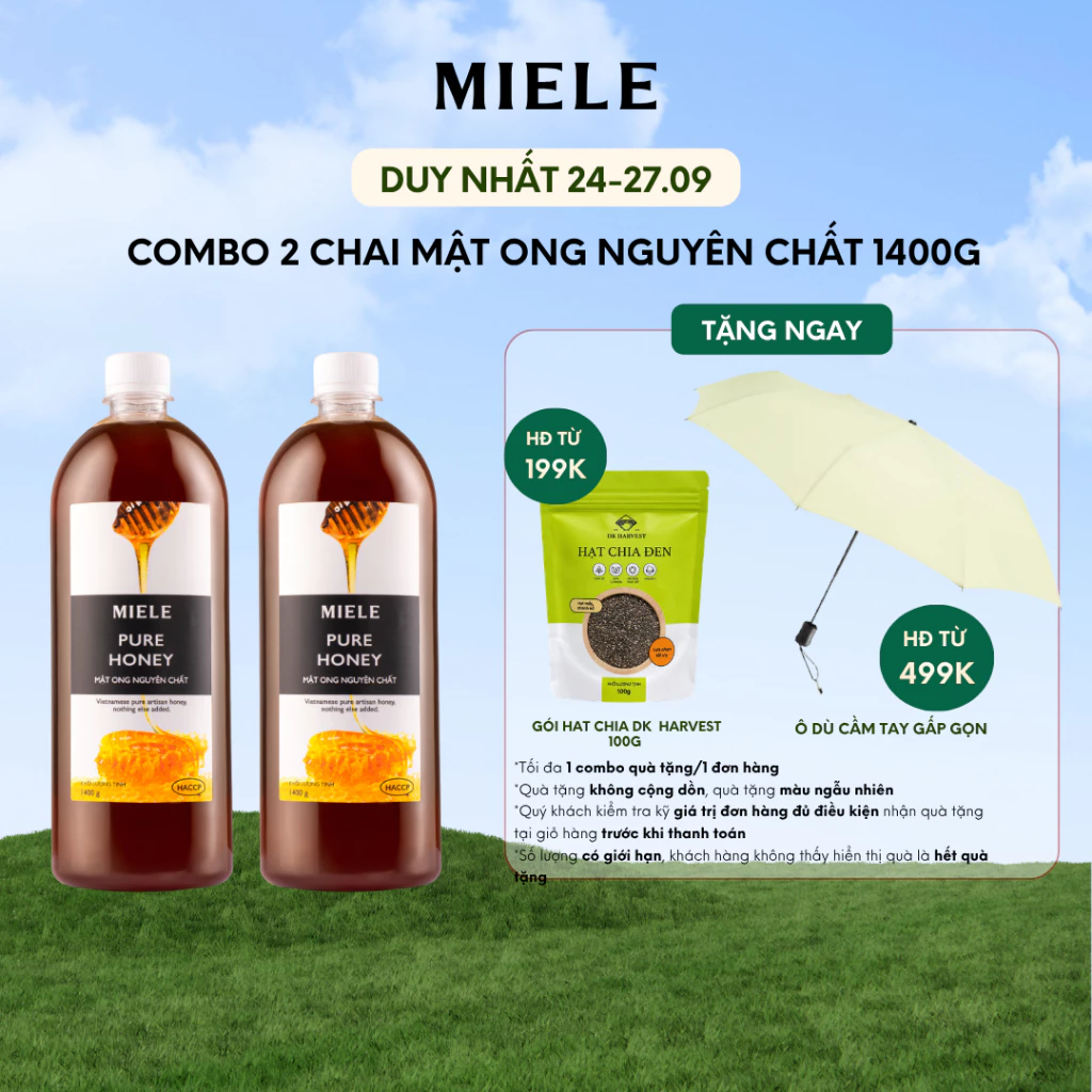Combo 2 Chai Mật Ong Nguyên Chất Miele 1,4kg - Hương Vị Đa Dạng, Thơm Ngon (Hoa Nhãn, Chôm Chôm, Cà Phê, Nguyên Chất)