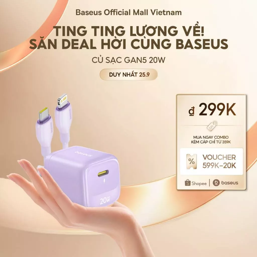 Củ Sạc Nhanh Baseus PD 20W GaN5 1C Type-C Sạc Nhanh AnToàn Cho điện thoại và các loại máy tính bảng