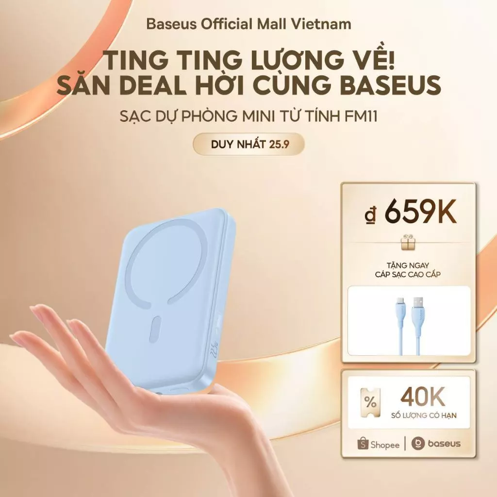 Sạc Dự Phòng Baseus 22.5W PD Từ Tính Không Dây 10000mAh – Thiết Kế Mini Tiện Mang Theo, Sạc Nhanh, Hút Chắc