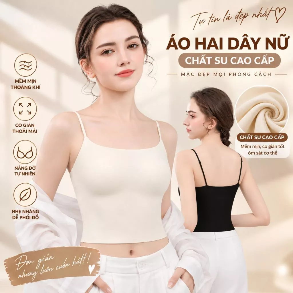 [ AMYBRA NEW ] Áo Bra 2 Dây Su Lạnh Mềm Mịn Mút Liền 0.5cm, Áo Lót Dáng Dài Form Ôm Tôn Dáng B6683