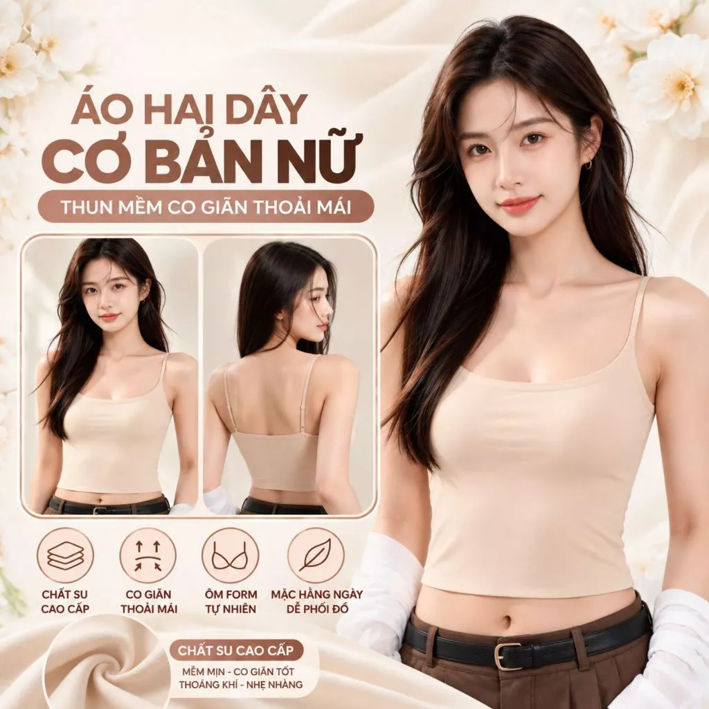 [ AMYBRA BST HÈ ] Áo Bra Nữ Dáng Dài Đúc Su Mút Mỏng Mềm Mịn, Áo 2 Dây Mút Liền Thoáng Khí B6683