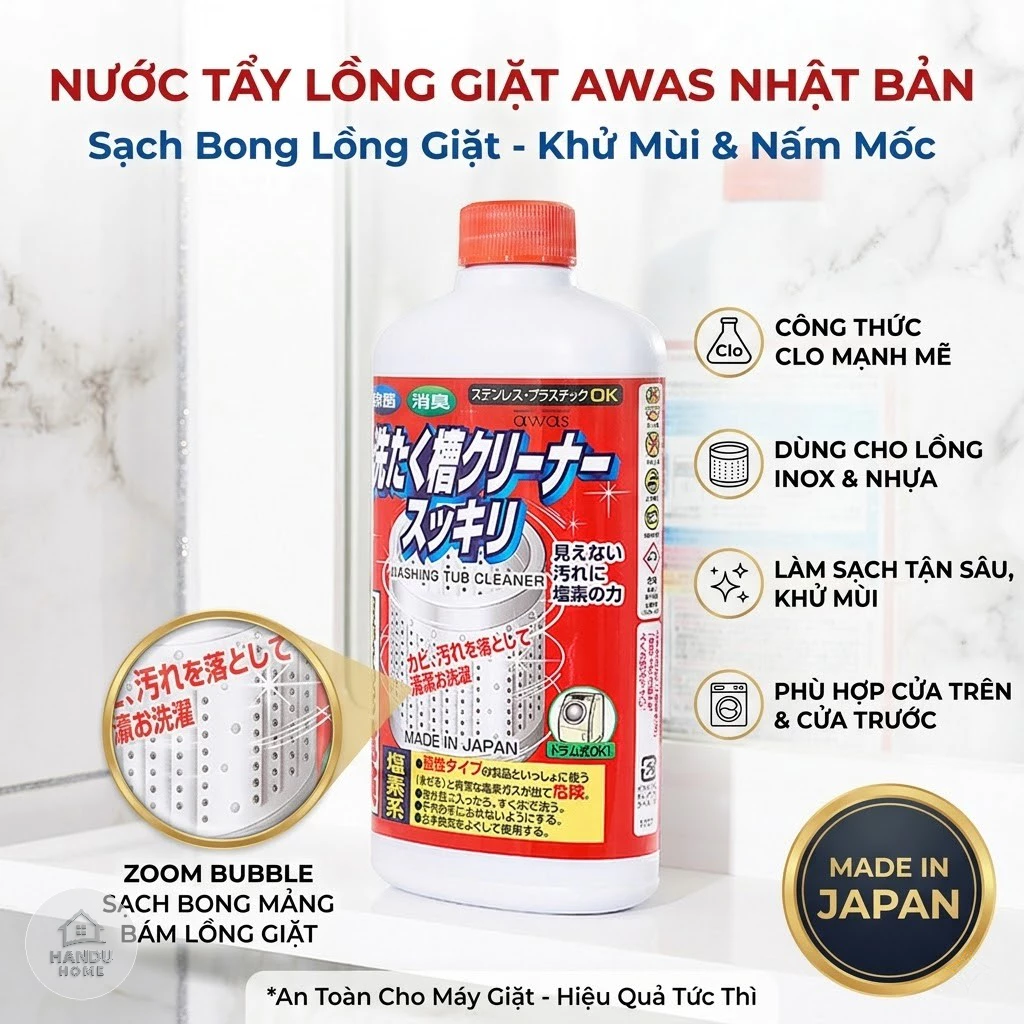 Nước Tẩy Lồng Máy Giặt Loại Bỏ Mảng Bám Nấm Mốc Gây Ngứa Làm Sạch Cặn Bẩn Hiệu Quả Tránh Vi Khuẩn 99%