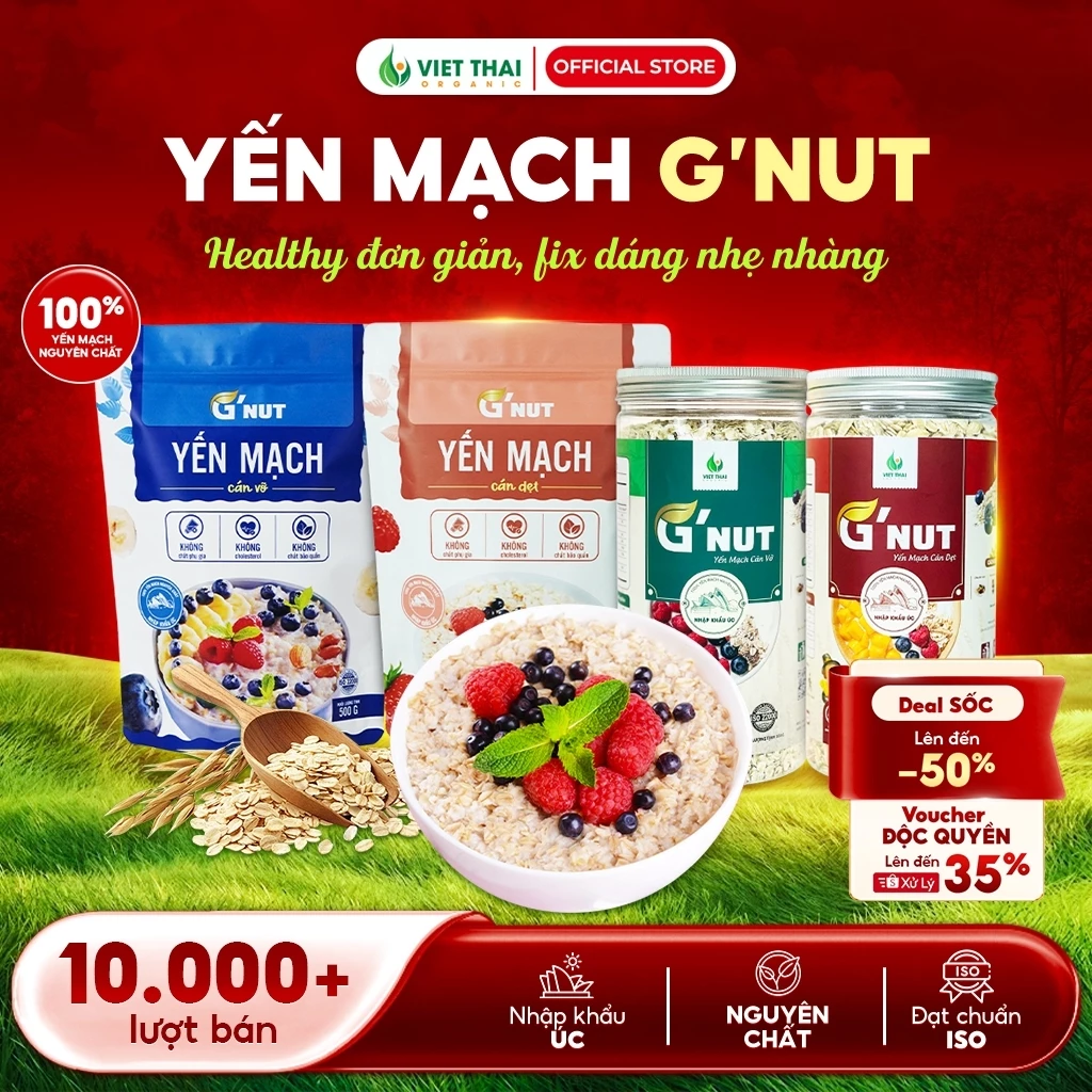 [CAO CẤP] Yến mạch G'Nut Tươi Nguyên Chất Cán Vỡ / Cán Dẹt Eatclean Healthy 500g (Việt Thái Organic)