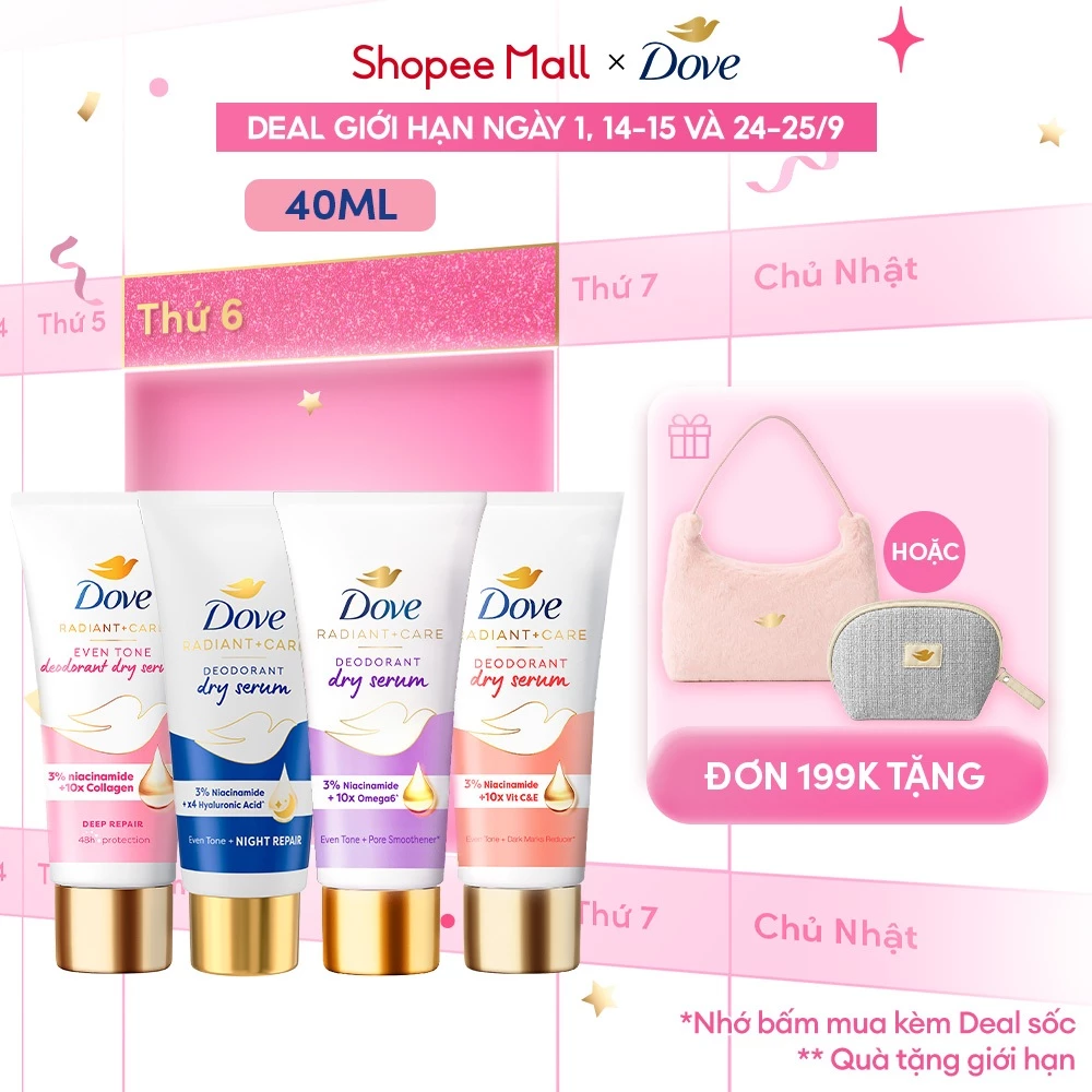 CHÍNH HÃNG] Dove Serum dưỡng sáng khử mùi Dove dành cho nữ với 3% Niacinamide giúp da sáng mịn đều màu 40ml tốt như lăn