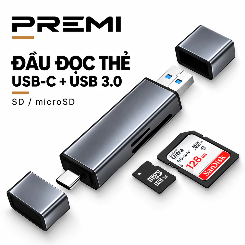 Đầu Đọc Thẻ Nhớ SD, Micro SD Cổng Type C và USB OTG NYT N20 Bảo Hành 12T Đổi Mới