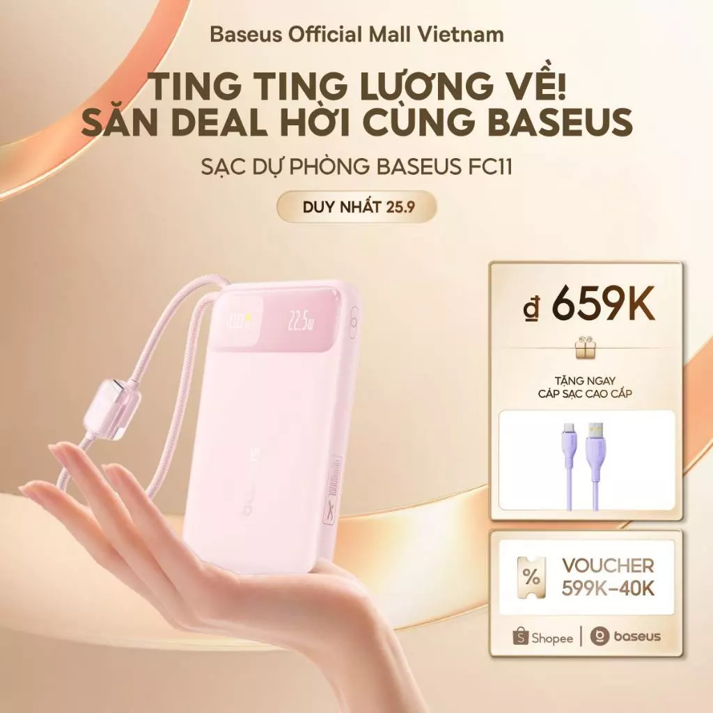 [MỚI VỀ - SẠC 3C SIÊU MỎNG] Sạc Dự Phòng Baseus FC11 10000mAh & 20000mAh 22.5W & 45W Chứng Nhận CCC, Mỏng Nhẹ Kèm 2 Cáp