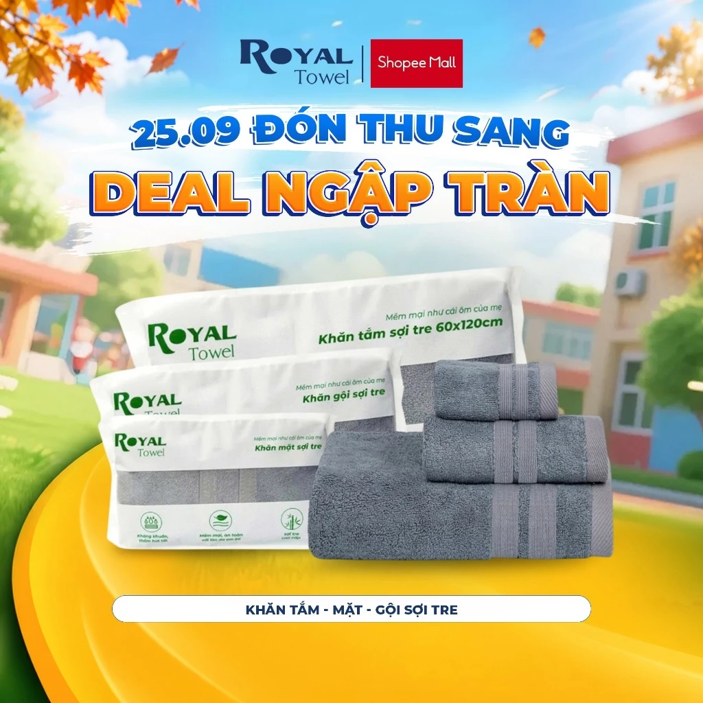 Khăn Tắm Khăn Gội Khăn Mặt Royal Towel Sợi Tre Bamboo, Mềm Mịn, Thấm Hút Tốt, Không Xổ Lông, Không Phai Màu, AnToànChoDa