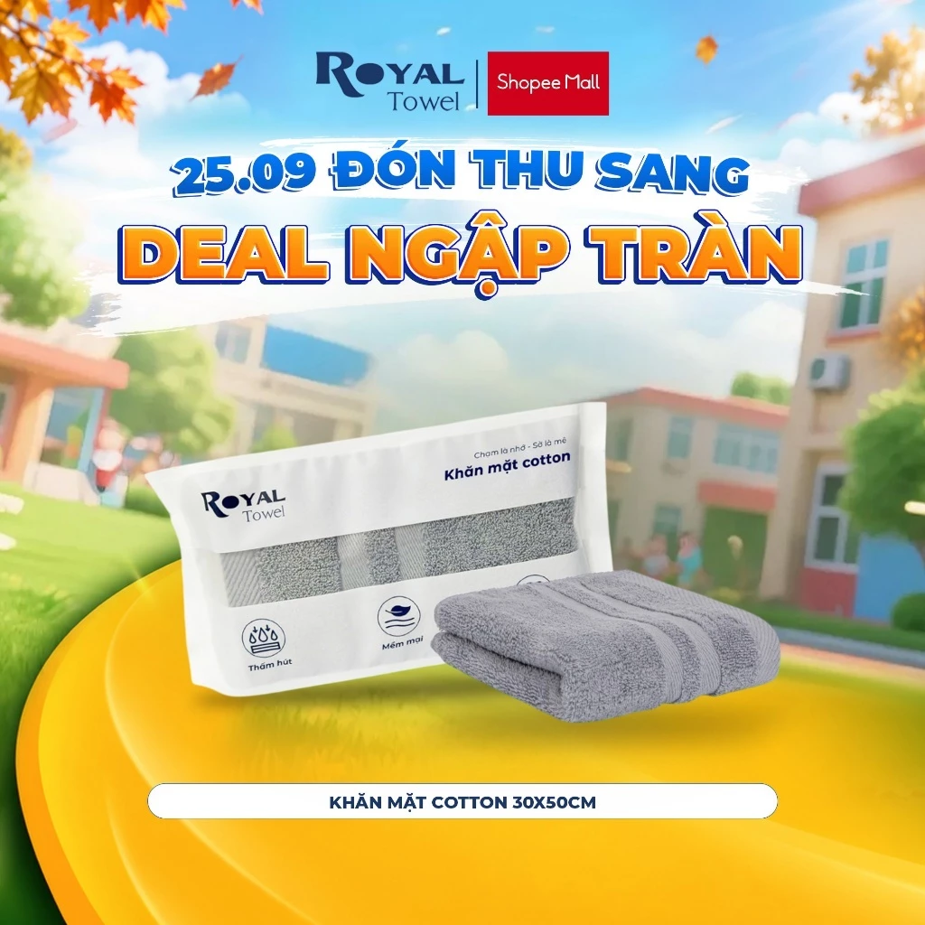 Khăn Mặt Royal Towel 30x50cm Sợi Cotton Mềm Mịn, Thấm Hút Tốt, Không Xổ Lông, Không Phai Màu