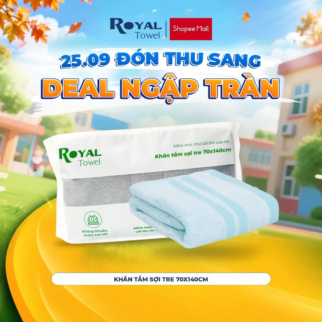 Khăn Tắm Royal Towel 70x140cm Sợi Tre Bamboo, Mềm Mịn, Thấm Hút Tốt, Không Xổ Lông, Không Phai Màu, An Toàn Cho Da