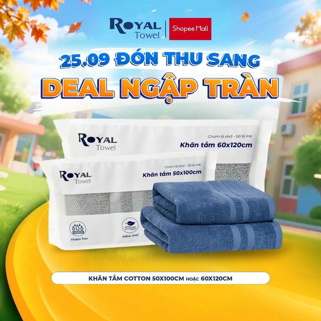 Khăn Tắm Royal Towel 50x100cm Hoặc 60x120cm Sợi Cotton Mềm Mịn, Thấm Hút Tốt, Không Xổ Lông, Không Phai Màu