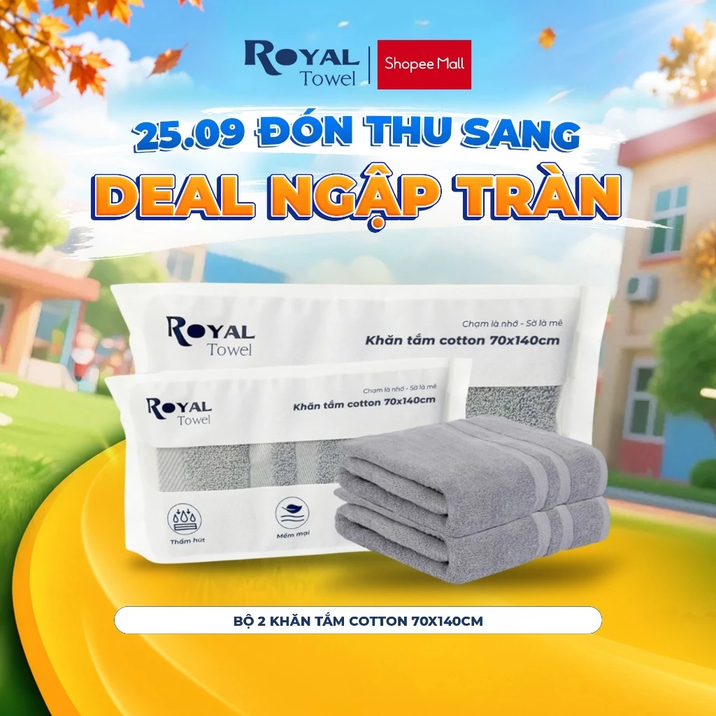 Bộ 2 Khăn Tắm Royal Towel 70x140cm Sợi Cotton Mềm Mịn, Thấm Hút Tốt, Không Xổ Lông, Không Phai Màu