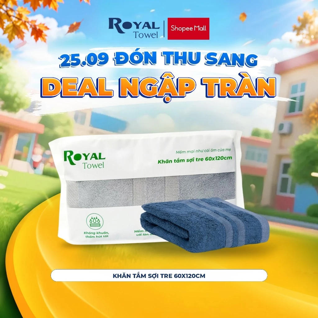 Khăn Tắm Royal Towel 60x120cm Sợi Tre Bamboo, Mềm Mịn, Thấm Hút Tốt, Không Xổ Lông, Không Phai Màu, An Toàn Cho Da