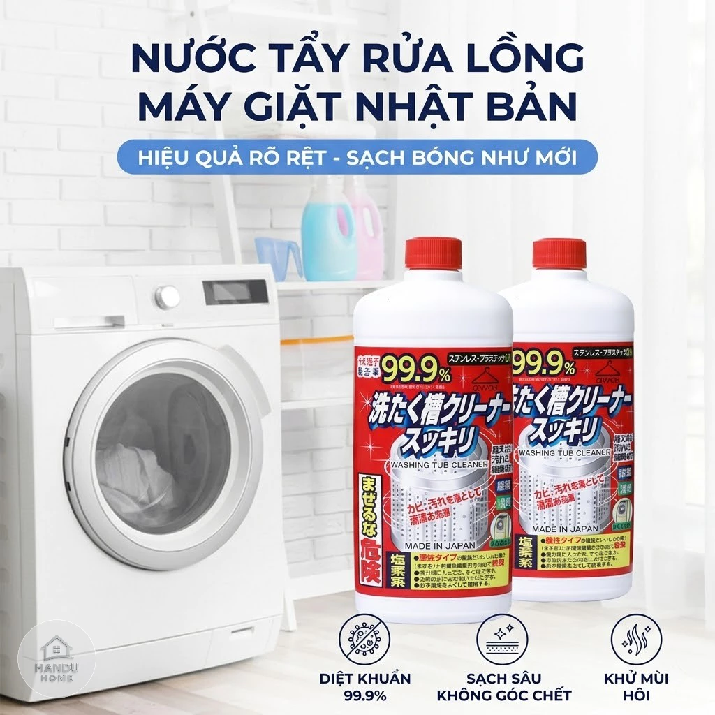 Nước Tẩy Vệ Sinh Lồng Máy Giặt Loại Bỏ Mảng Bám Nấm Mốc Gây Ngứa Làm Sạch Cặn Bẩn Hiệu Quả Tránh Vi Khuẩn 99%