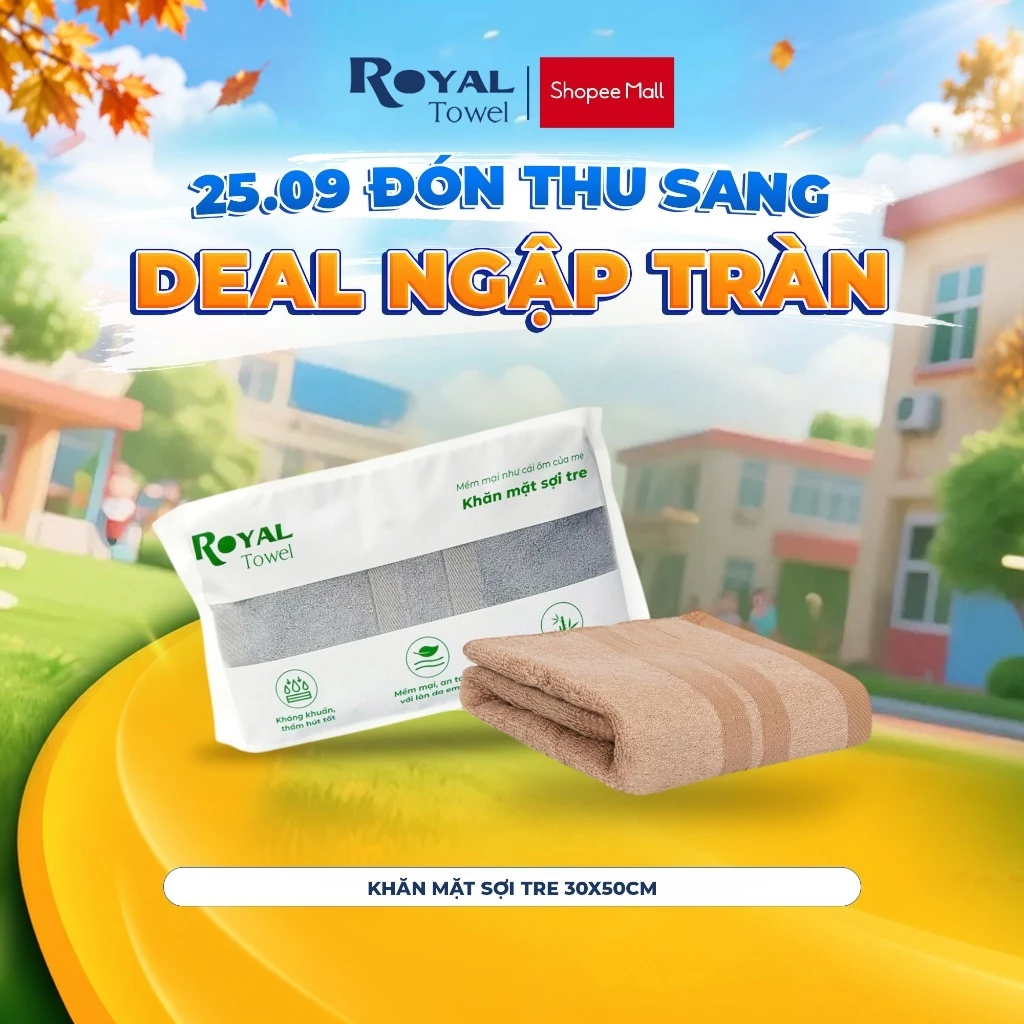 Khăn Mặt Royal Towel 30x50cm Sợi Tre Bamboo, Mềm Mịn, Thấm Hút Tốt, Không Xổ Lông, Không Phai Màu, An Toàn Cho Da