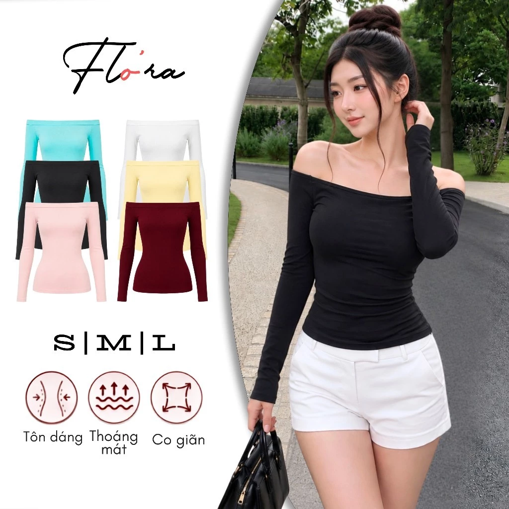 [MỞ BÁN] Áo Trễ Vai Tay Dài Nữ Flo'ra DD157 - Ôm Body, Basic, Borip Lụa Mềm Mịn, Tôn Dáng, Thoáng Mát, Co Giãn