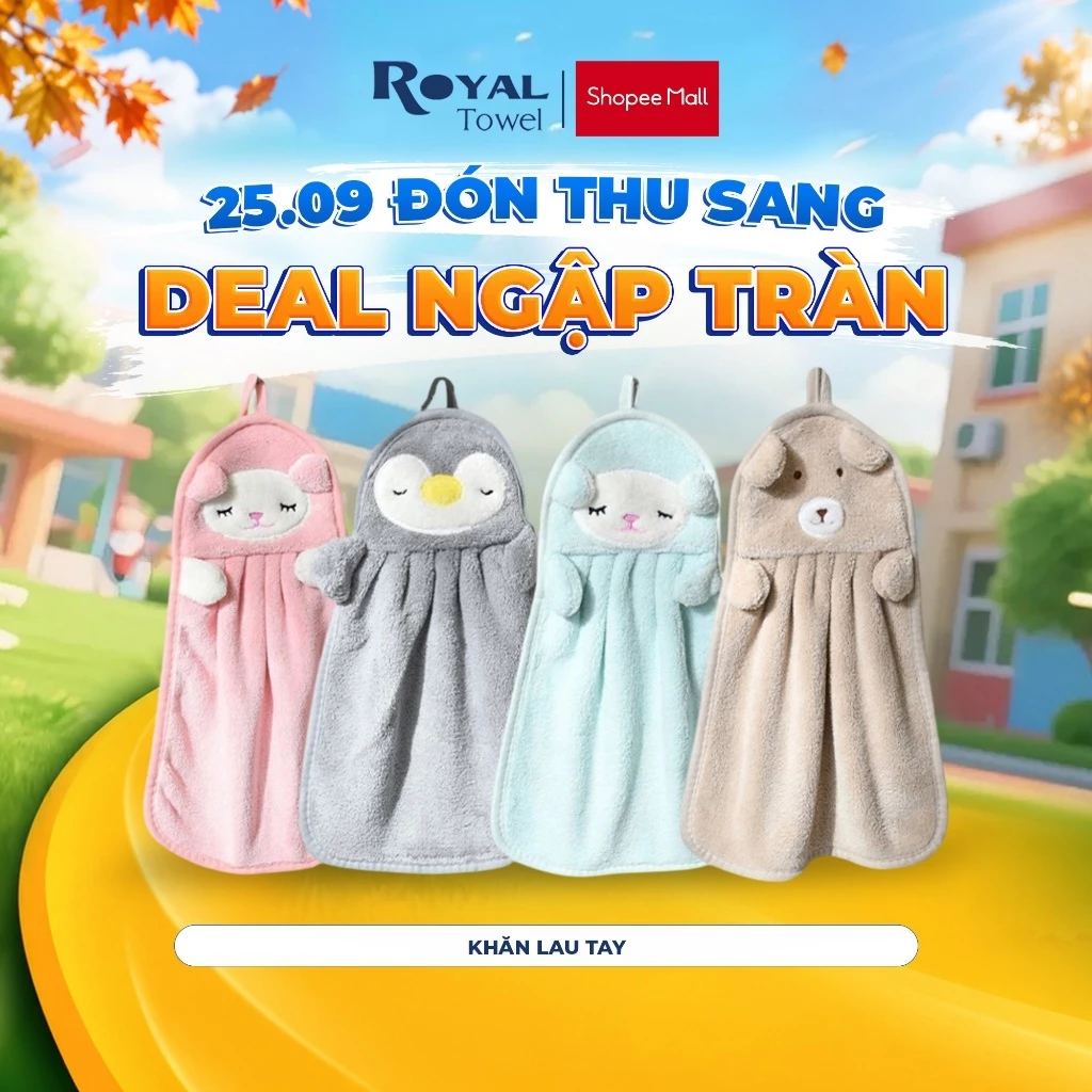 Khăn Lau Tay Treo Tường Royal Towel Họa Tiết Hoạt Hình, Thấm Hút Tốt
