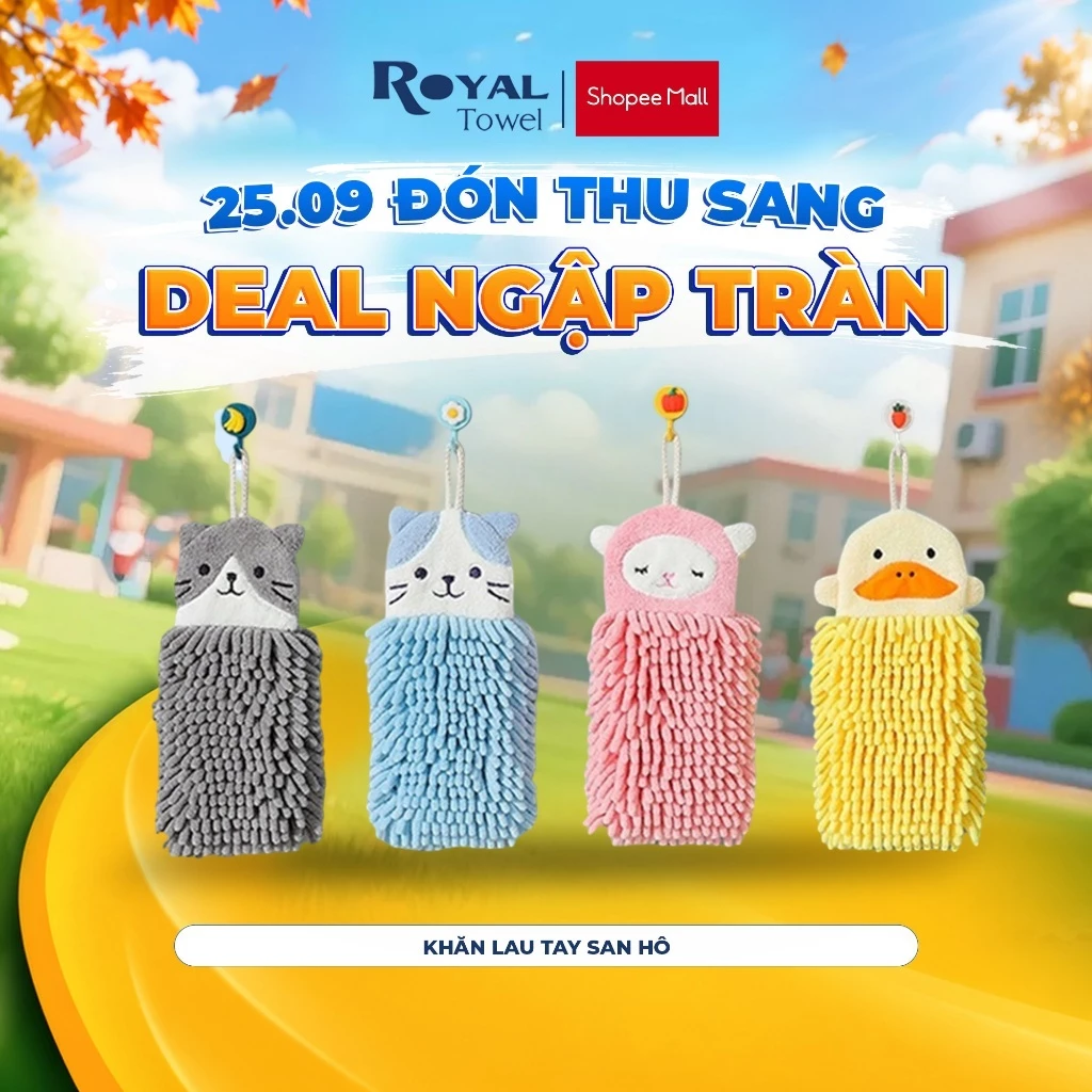 Khăn Lau Tay Treo Tường Royal Towel Chất Nhung San Hô, Dày Dặn, Thấm Hút Tốt