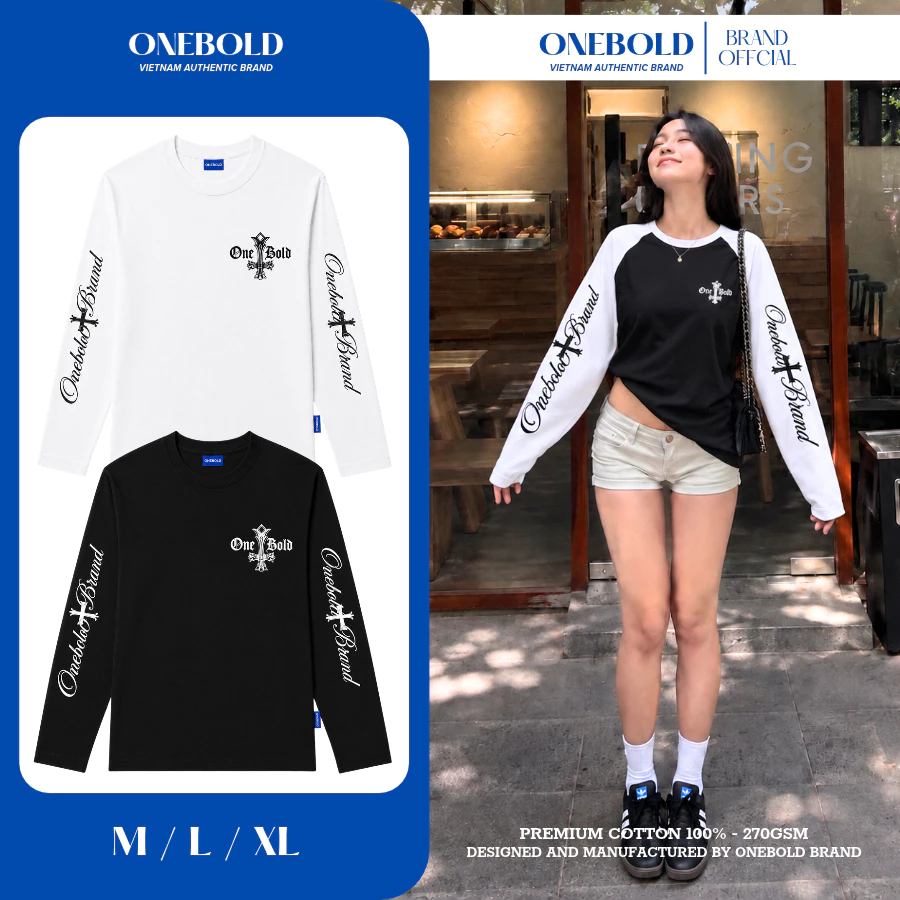 Áo Thun Tay Dài in “ONEBOLD” Brand ONEBOLD, Áo Thun Cotton Longsleve Form Boxy Nam Nữ Phong Cách Basic