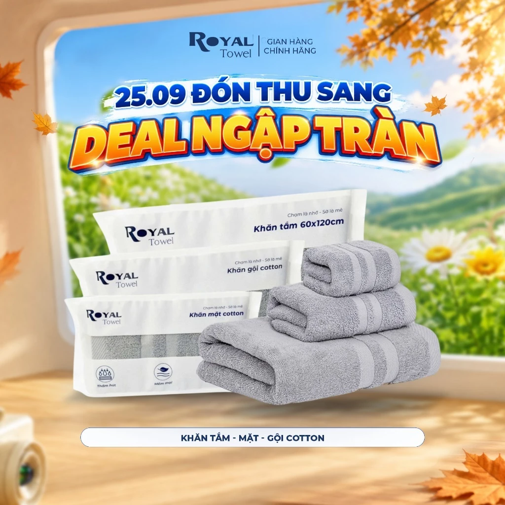 Khăn Tắm, Khăn Gội, Khăn Mặt Royal Towel Sợi Cotton Mềm Mịn, Thấm Hút Tốt, Không Xổ Lông, Không Phai Màu