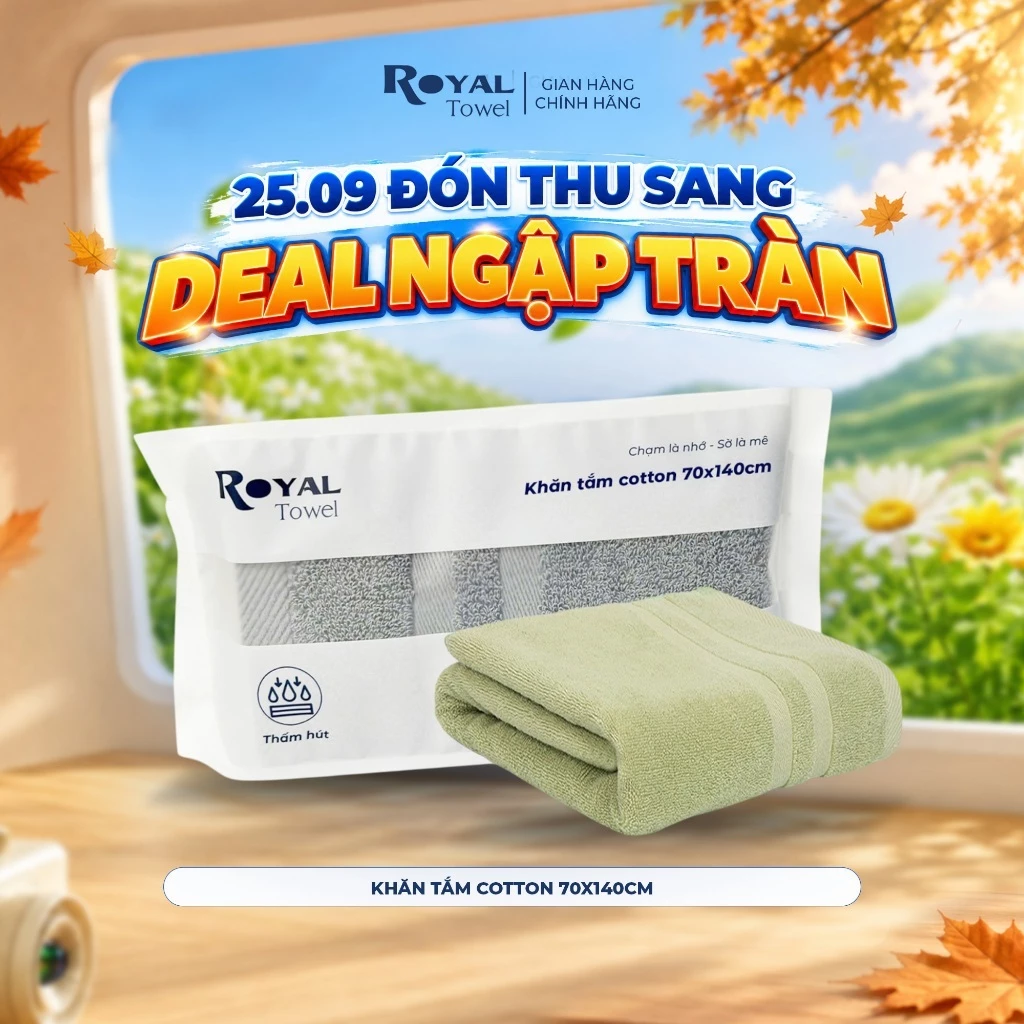Khăn Tắm Royal Towel 70x140cm Sợi Cotton Mềm Mịn, Thấm Hút Tốt, Không Xổ Lông, Không Phai Màu