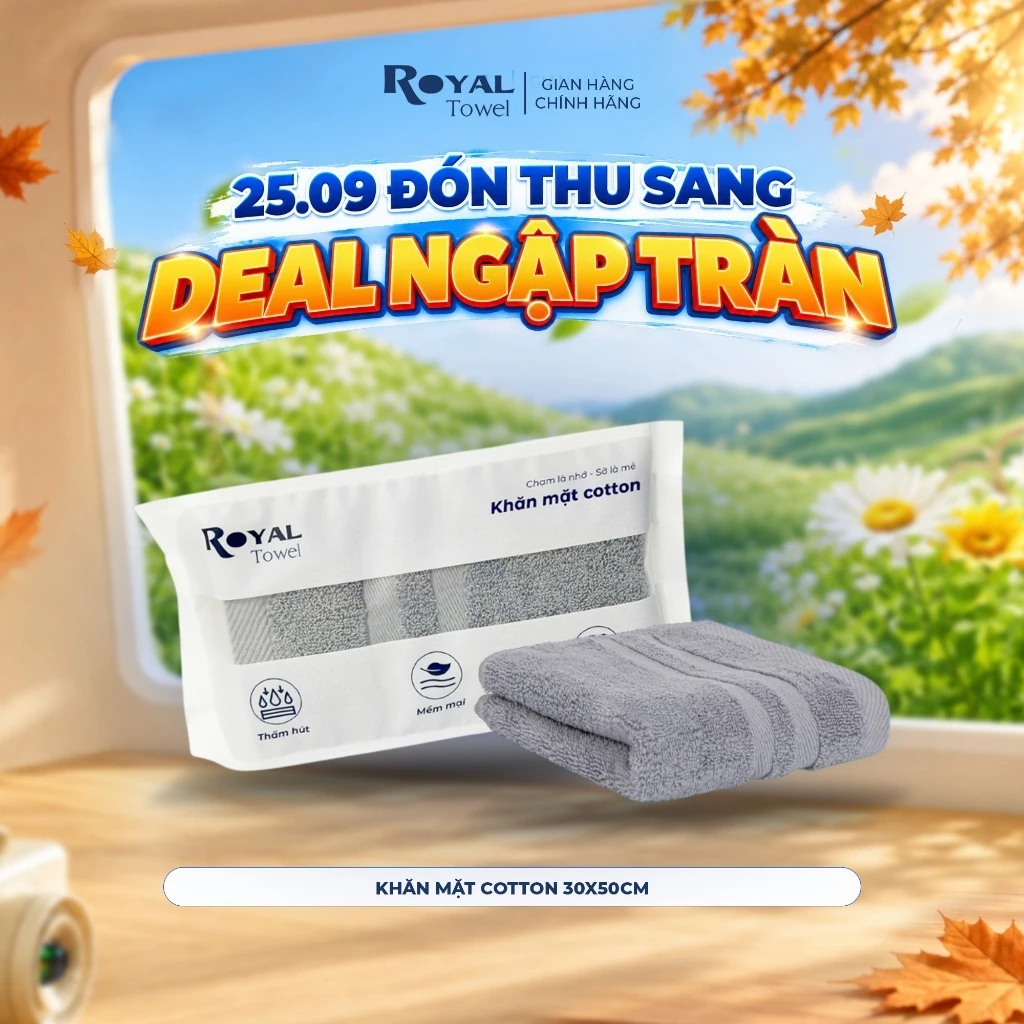 Khăn Mặt Royal Towel 30x50cm Sợi Cotton Mềm Mịn, Thấm Hút Tốt, Không Xổ Lông, Không Phai Màu